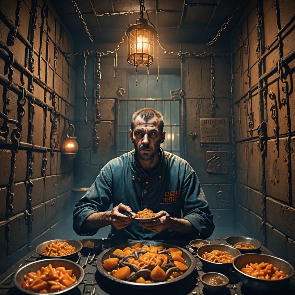 Prisoner Eats in Dark Cell, Fantasy Concept Art