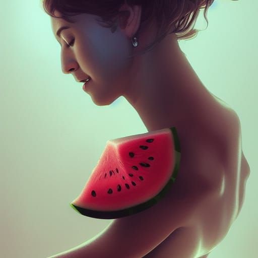 Hyperdetailed Watermelon Portrait in Art Nouveau Style