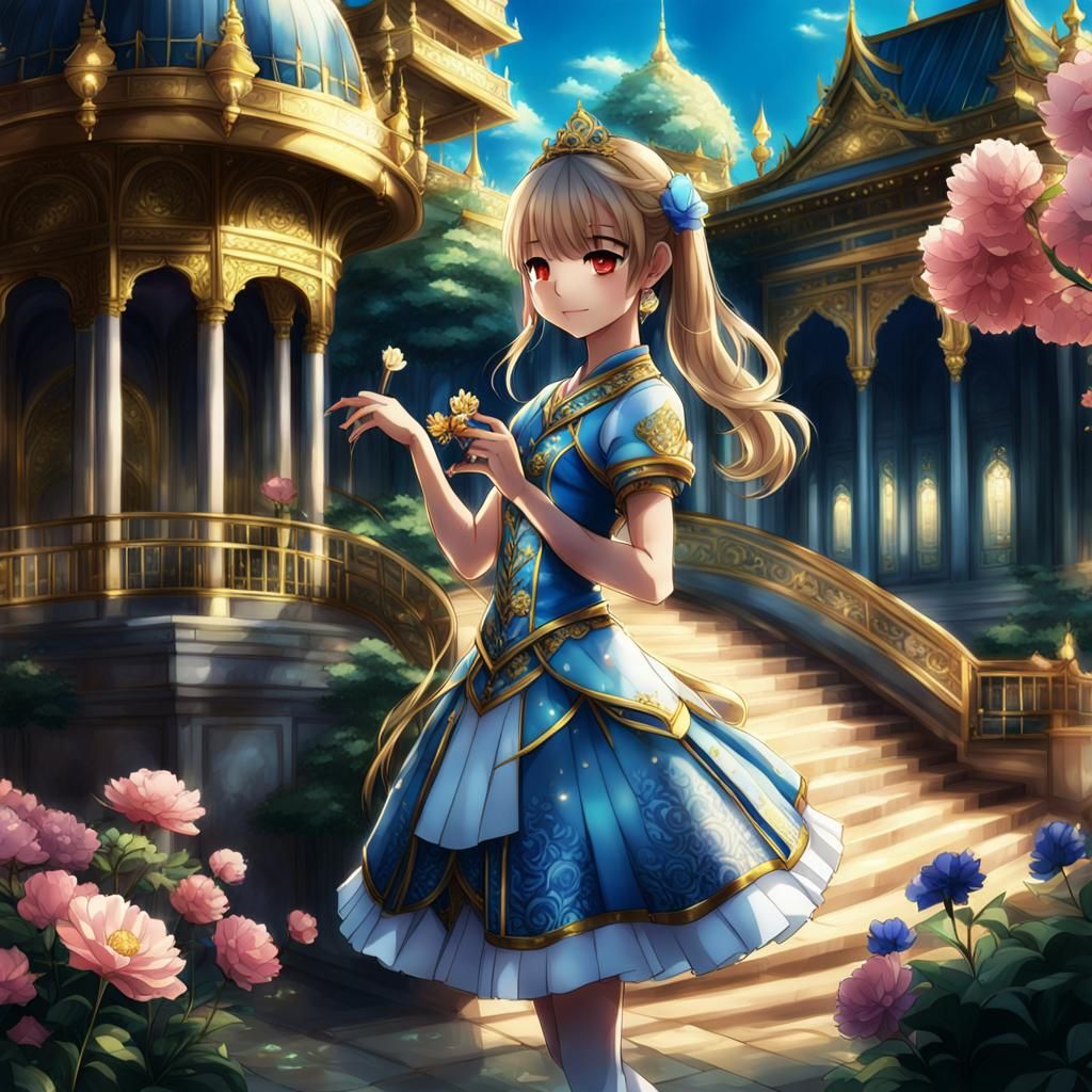 Anime Lady in Golden Palace Garden
