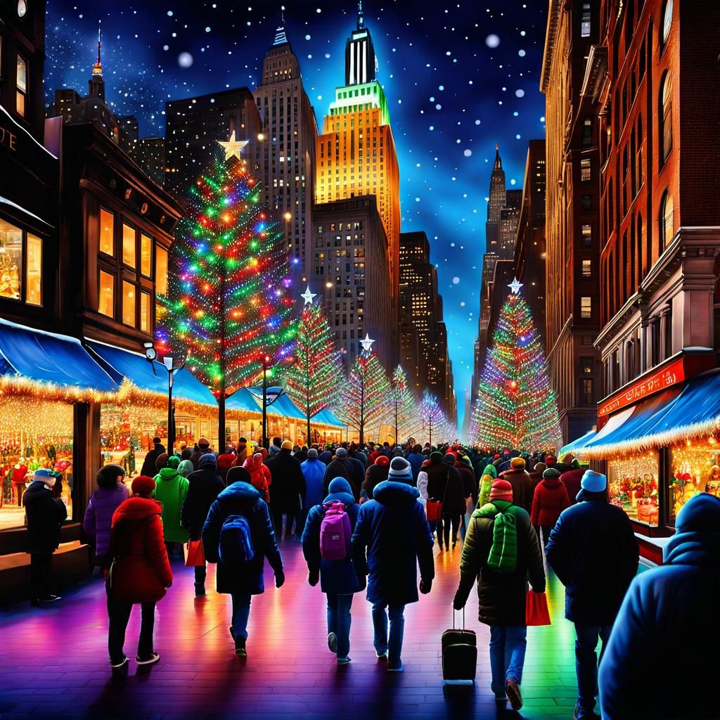 Festive New York City Christmas Scene, Airbrush Art