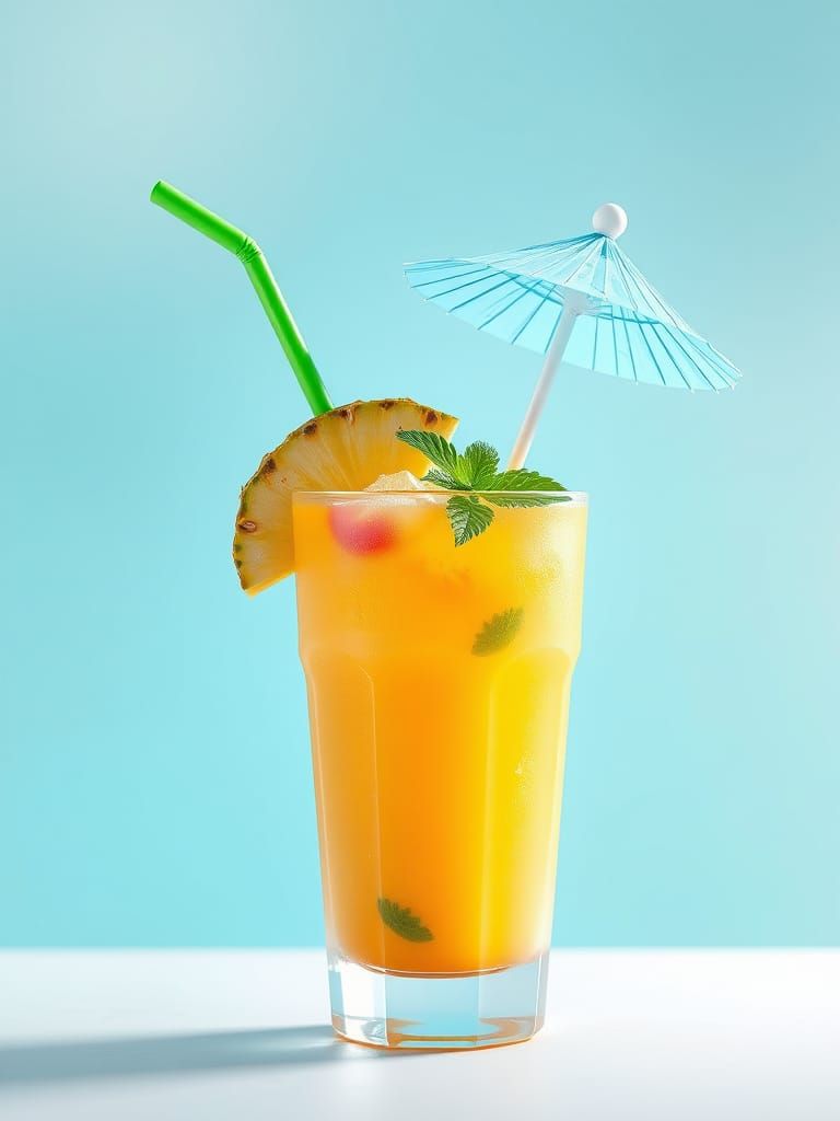 Vibrant Tropical Fruit Smoothie in Anime-Inspired 3D Art