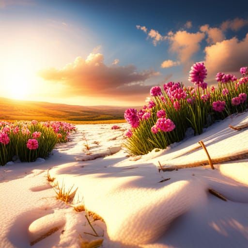 Spring Flowers Bloom Through Snow: Digital Matte Painting