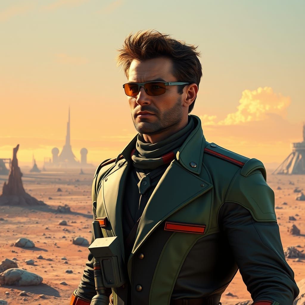 Captain Power in Post-Apocalyptic Landscape, Retro-Futurism