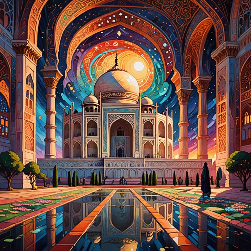 Taj Mahal in Vibrant Colors and Patterns