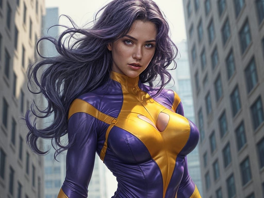 Superheroine on Skyscraper in Comic Book Style