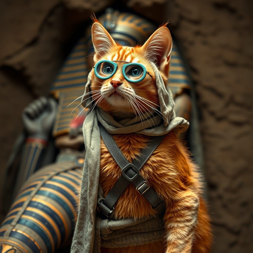 Whimsical Feline Archaeologist Unveils Ancient Egyptian Tomb