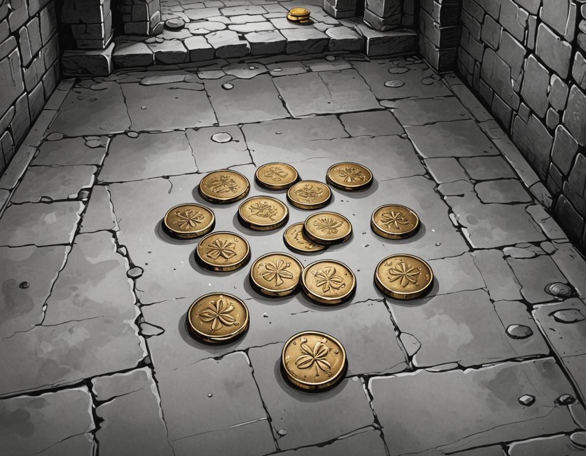 Gold Coins Sketch in Medieval Dungeon