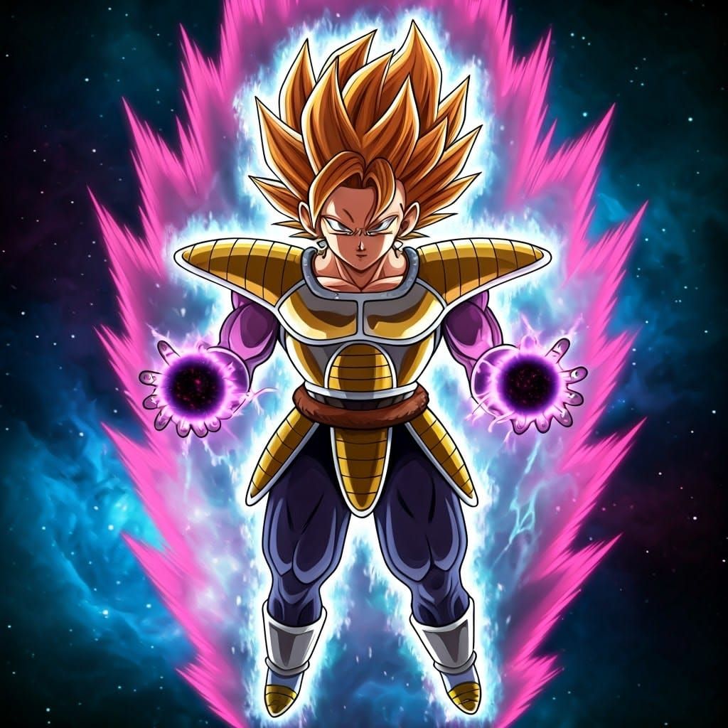 Regal Saiyan Warrior Princess in Gold and Purple Armor