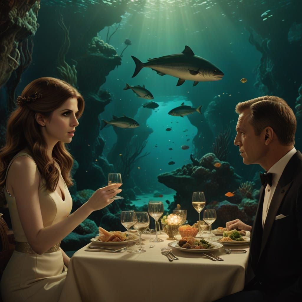 Elegant Undersea Dinner Party in a Sophisticated Secret Lair