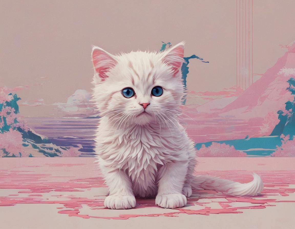 Ukiyo-e Vaporwave Glitch Kitten