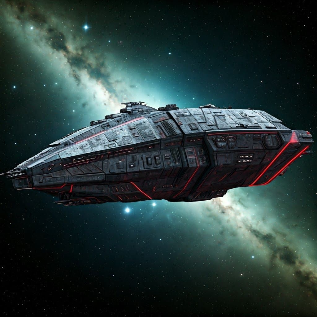 Colossal Space Warship in Retrofuturistic Style