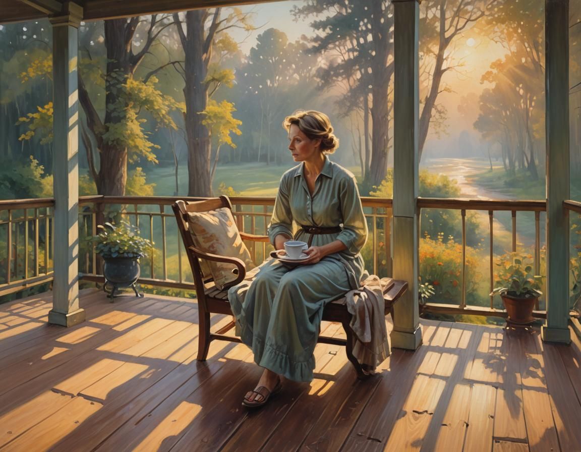 Veranda Sunrise: An Impressionist Oil Painting