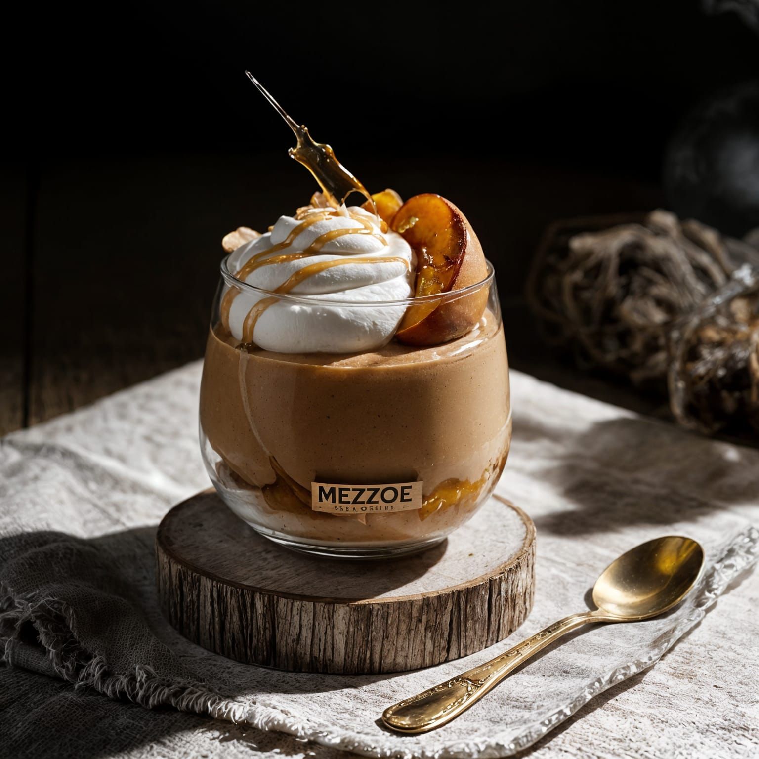 Coffee Mousse with Caramelized Peaches Close-Up