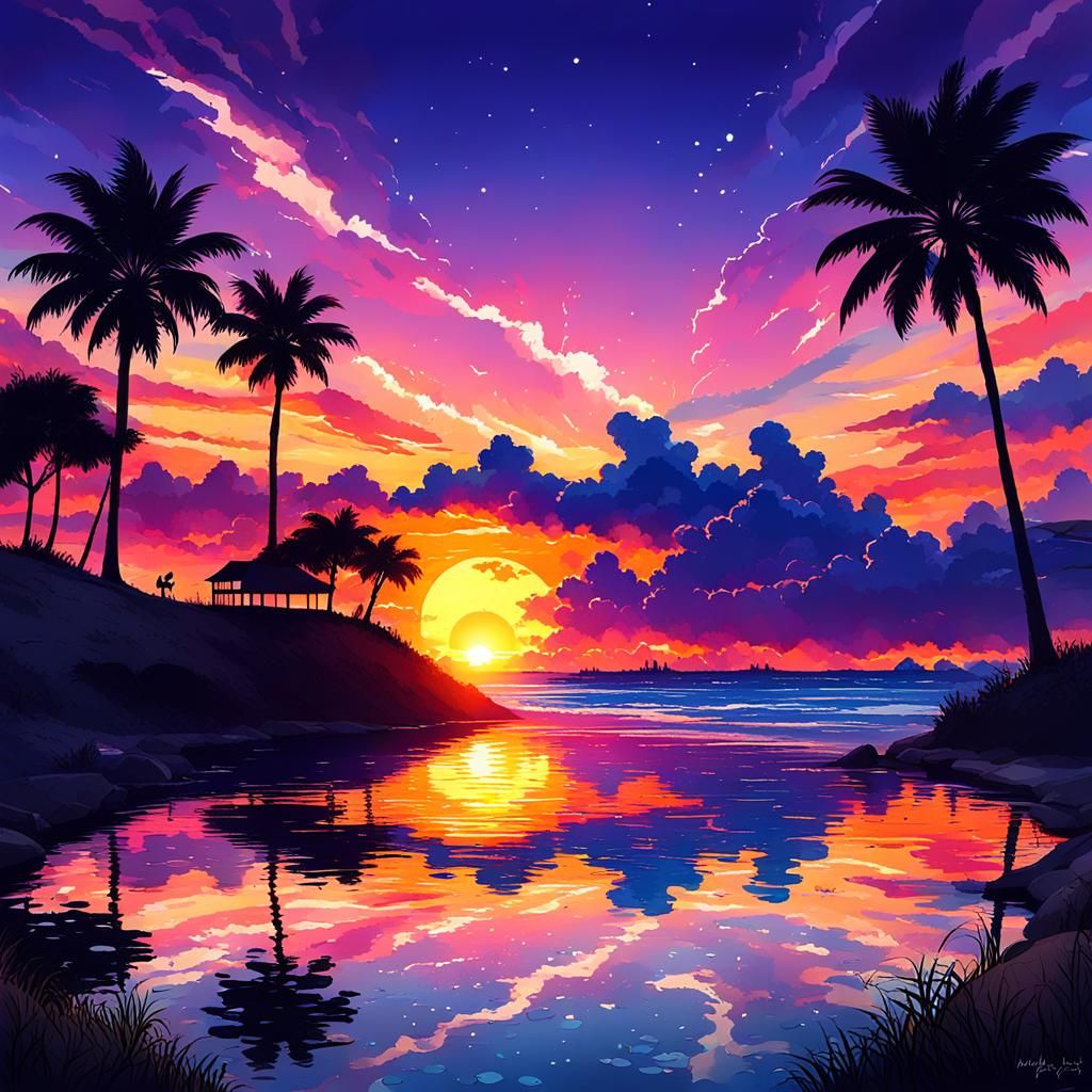Vibrant Sunset Generated by AI
