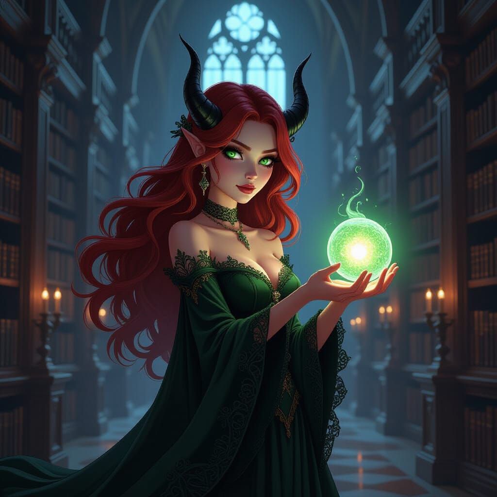 Young Demon in Gothic Library, Loish Style