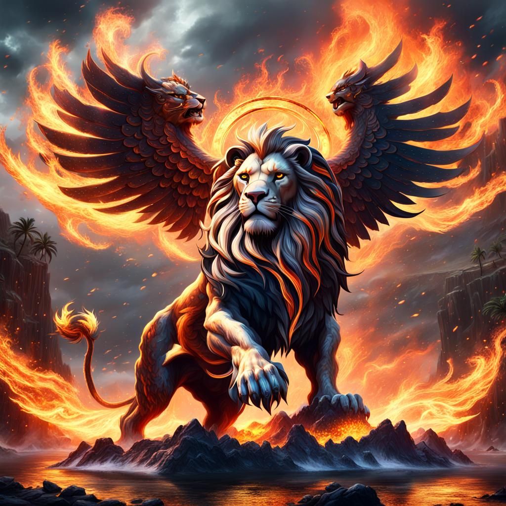 Fiery Galaxy Winged Lion Kingdom in Fantasy Art