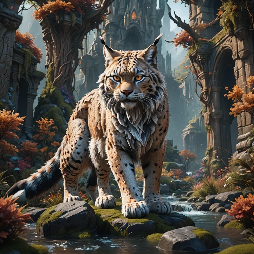 Crystalline Lynx in Detailed Matte Painting Style