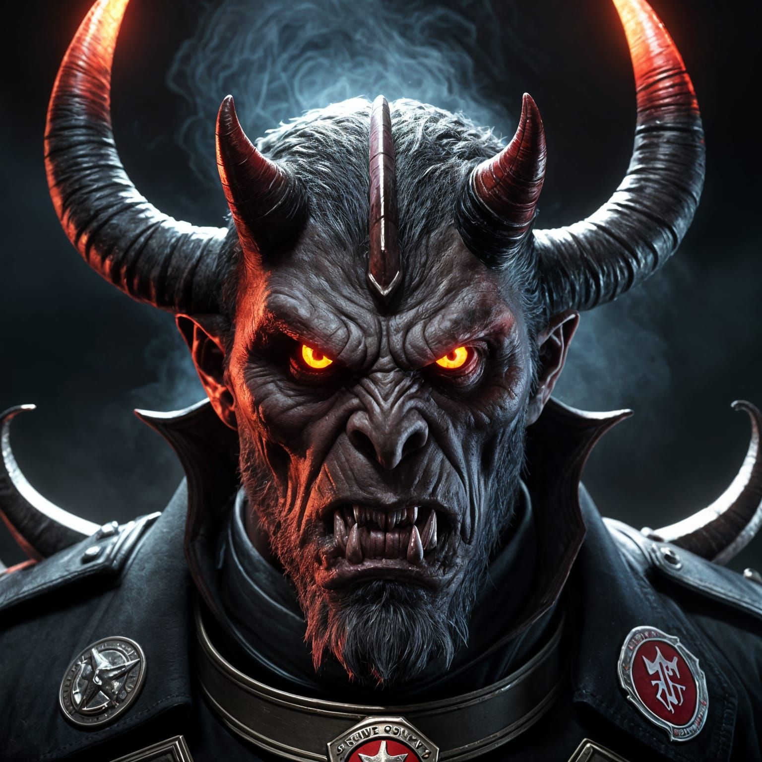 Menacing Demon with Horns in 3D Cinematic Style