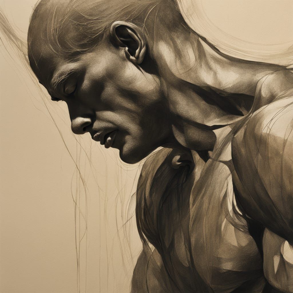 Figurative Graphite Drawing of Human in Contrapposto