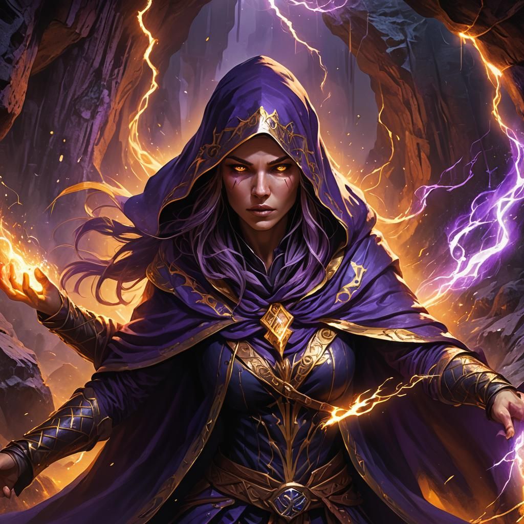 Sorceress Blasting Light in Mystical Cave