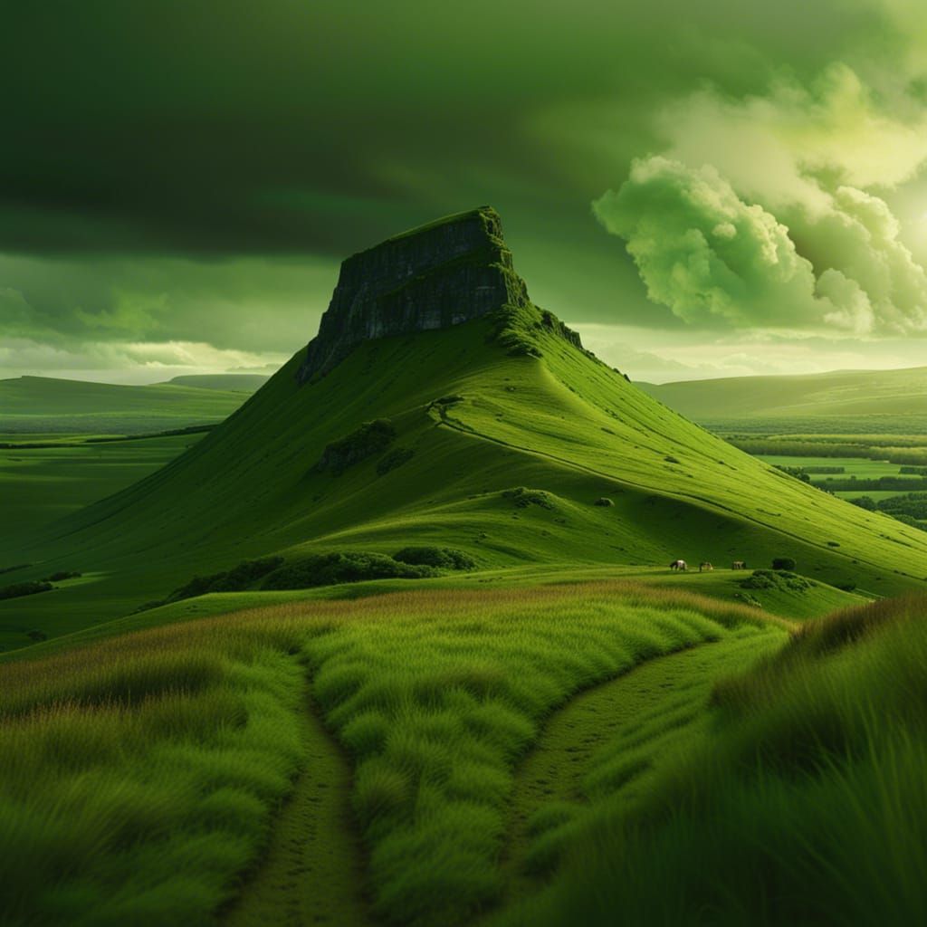 Lush Green Hills and Ben Bulben Mountain