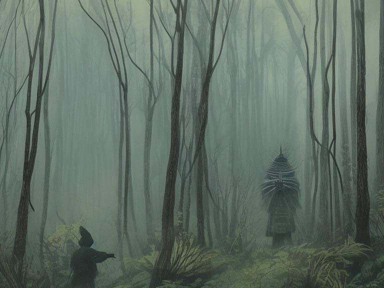 Mystical Samurai in a Psychedelic Japanese Forest