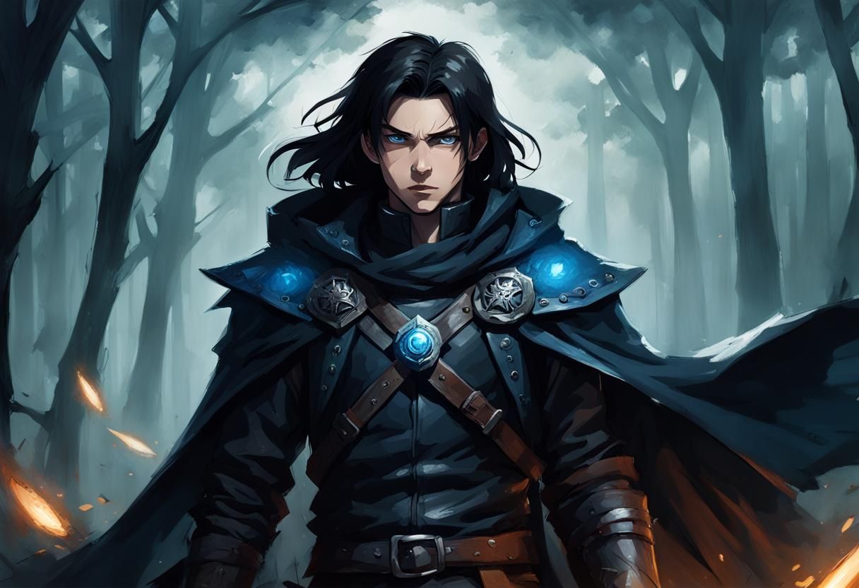 Child Rogue with Blue Daggers in Shadowy Darkness