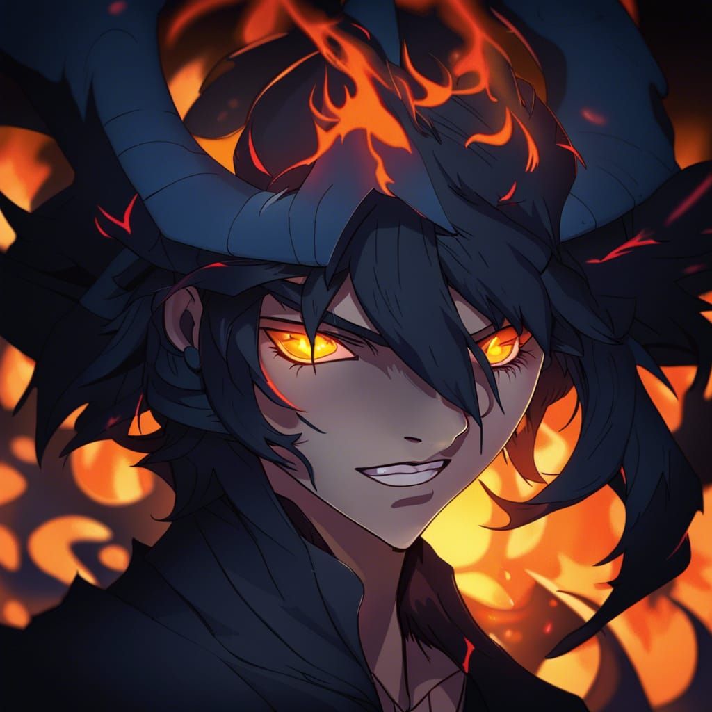 Teenage Demon in Blue Flames: Hyperdetailed Concept Art