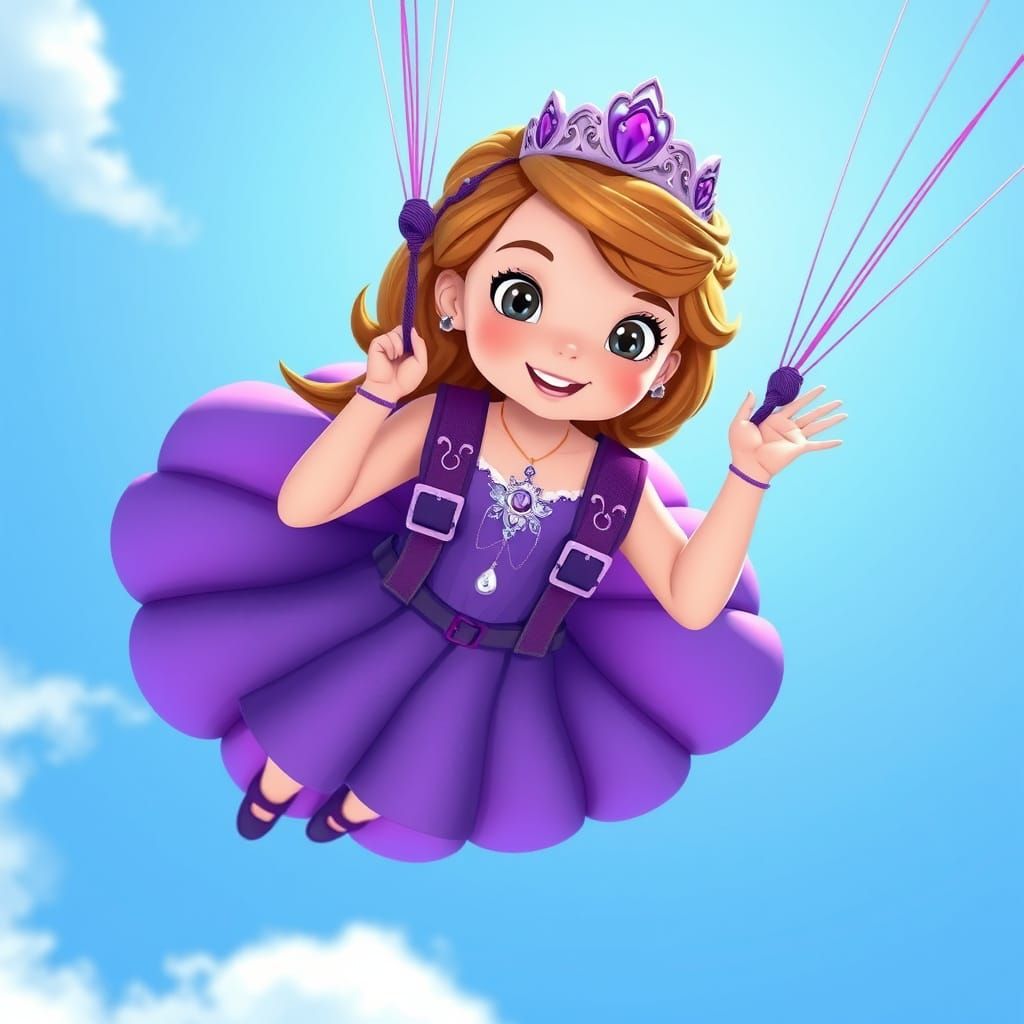 Princess Sofia Soars with Purple Parachute in Whimsical Styl...