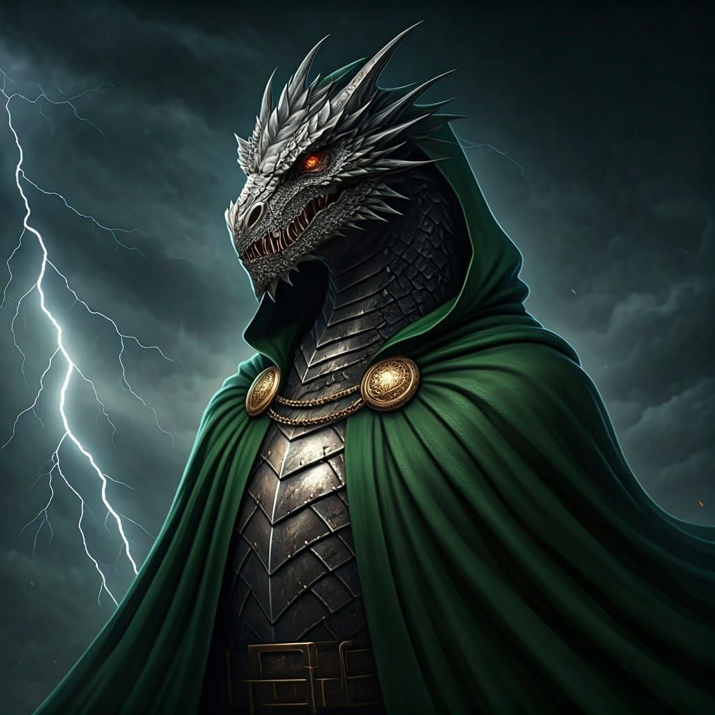 Doctor Doom Dragon in Epic Stormy Battle
