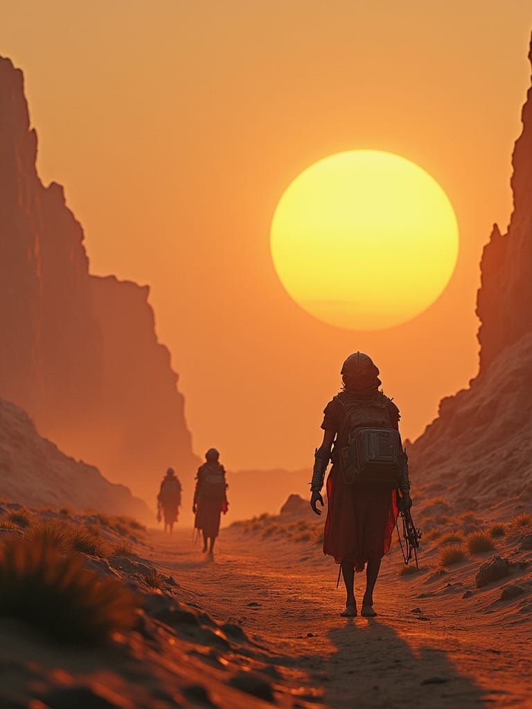 Nomadic Humanoids Traverse Valley in Space-Fipunk Style