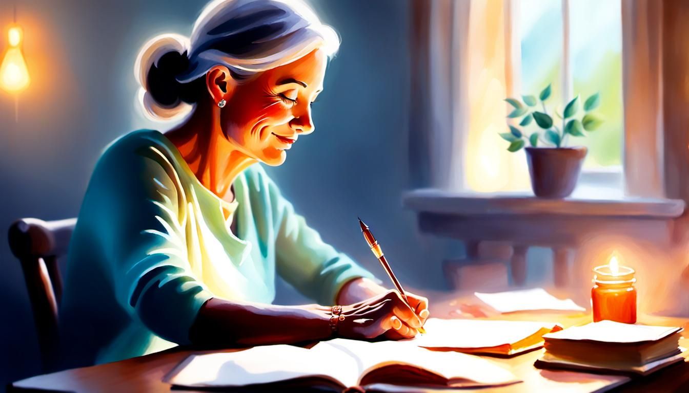 Woman Journaling in Watercolor with Serene Light