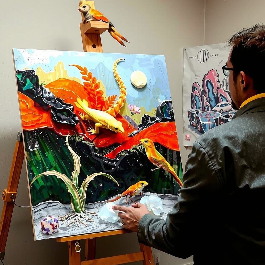 Surreal Ecosystem with Iridescent Rocks in Hyperreal Detail