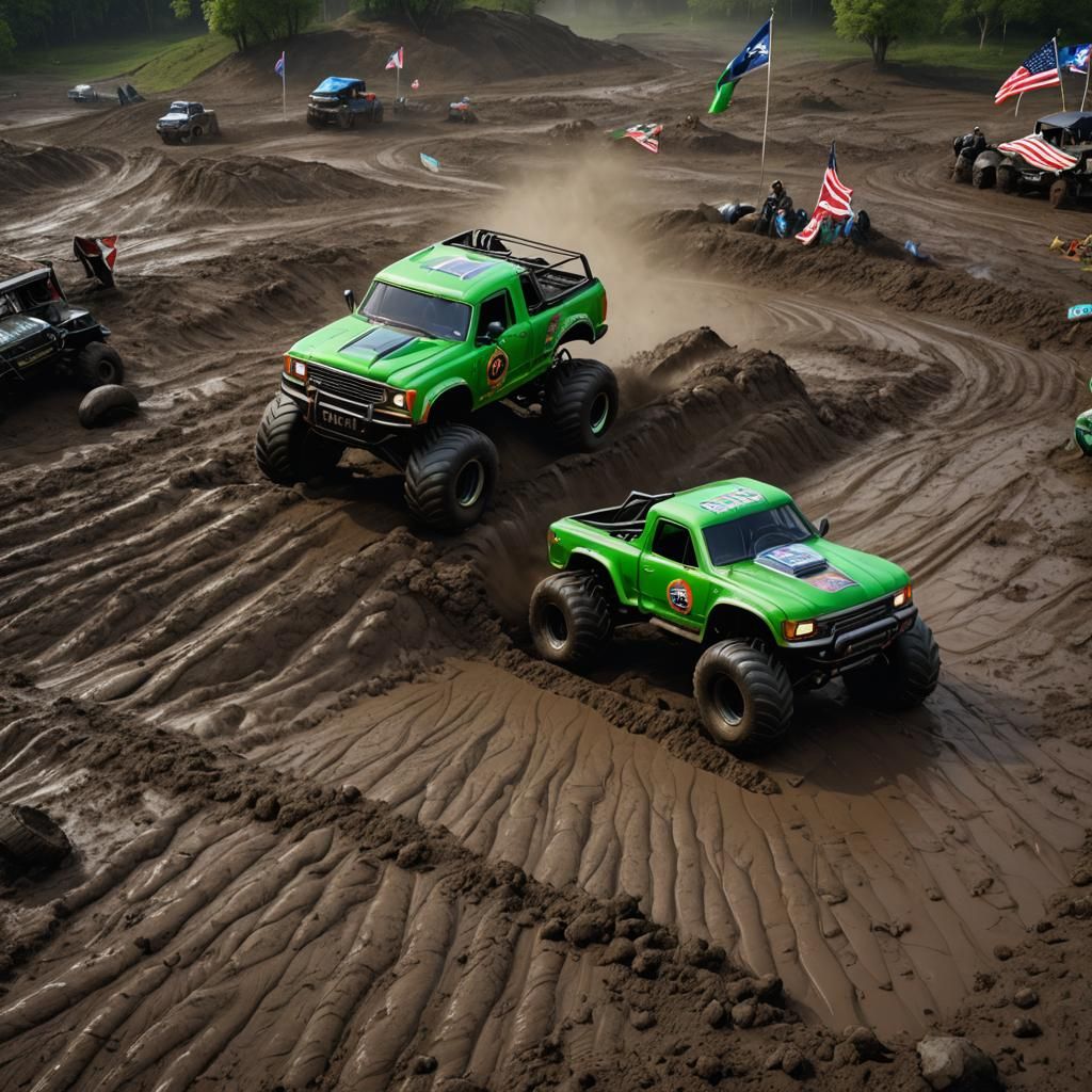 Monster Truck in Mud Pit: Detailed Matte Painting