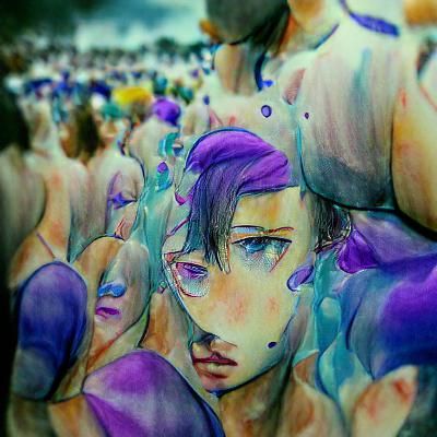 Watercolor Figure Drowning in Purple Sea