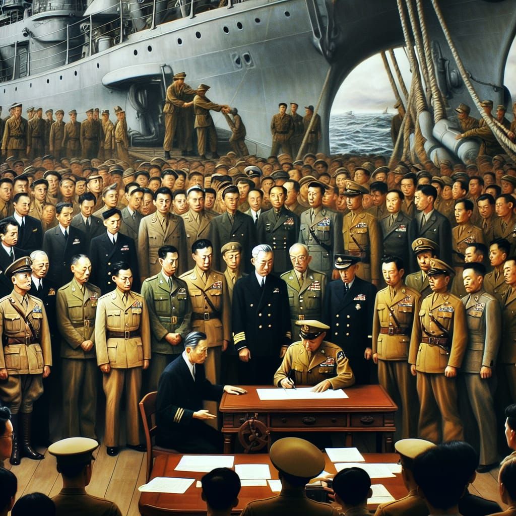 Historical Depiction: End of Global Conflict on Naval Ship
