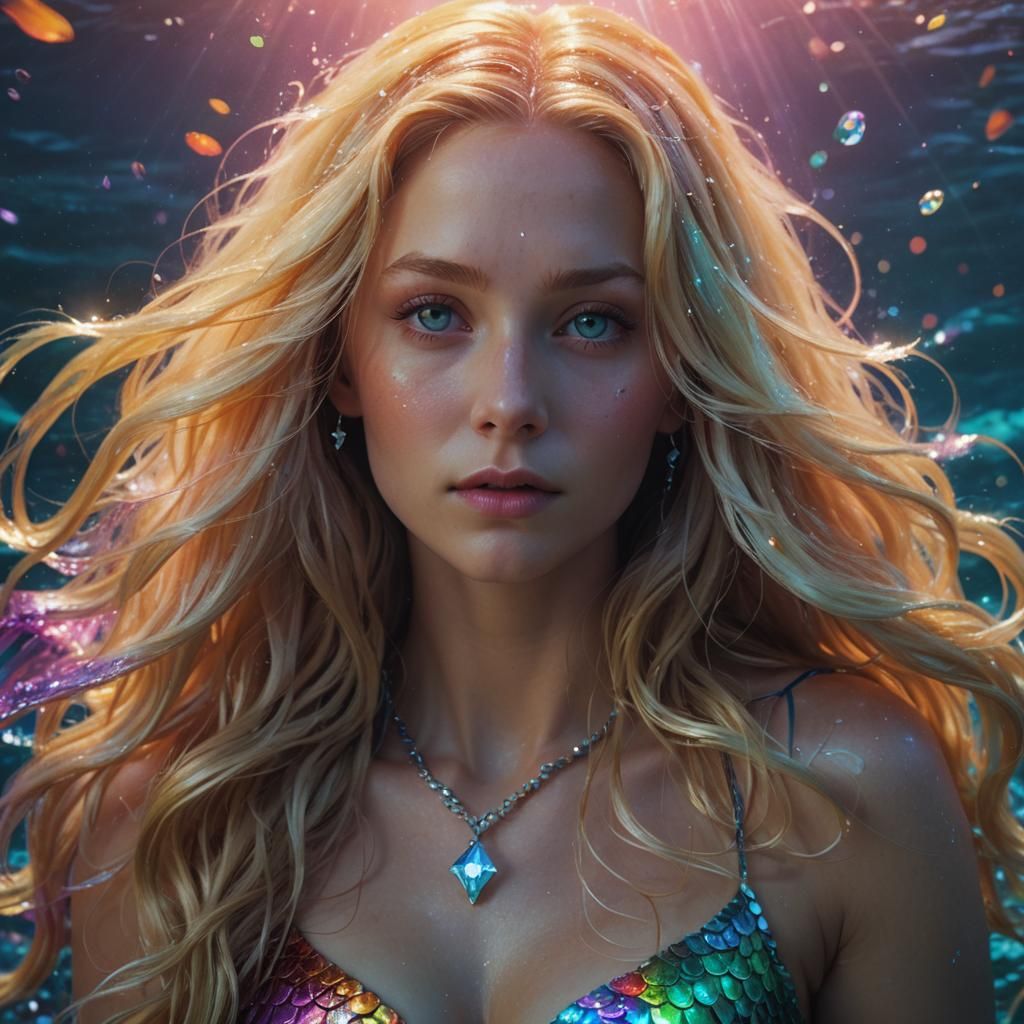 Bioluminescent Mermaid Portrait in Digital Painting Style