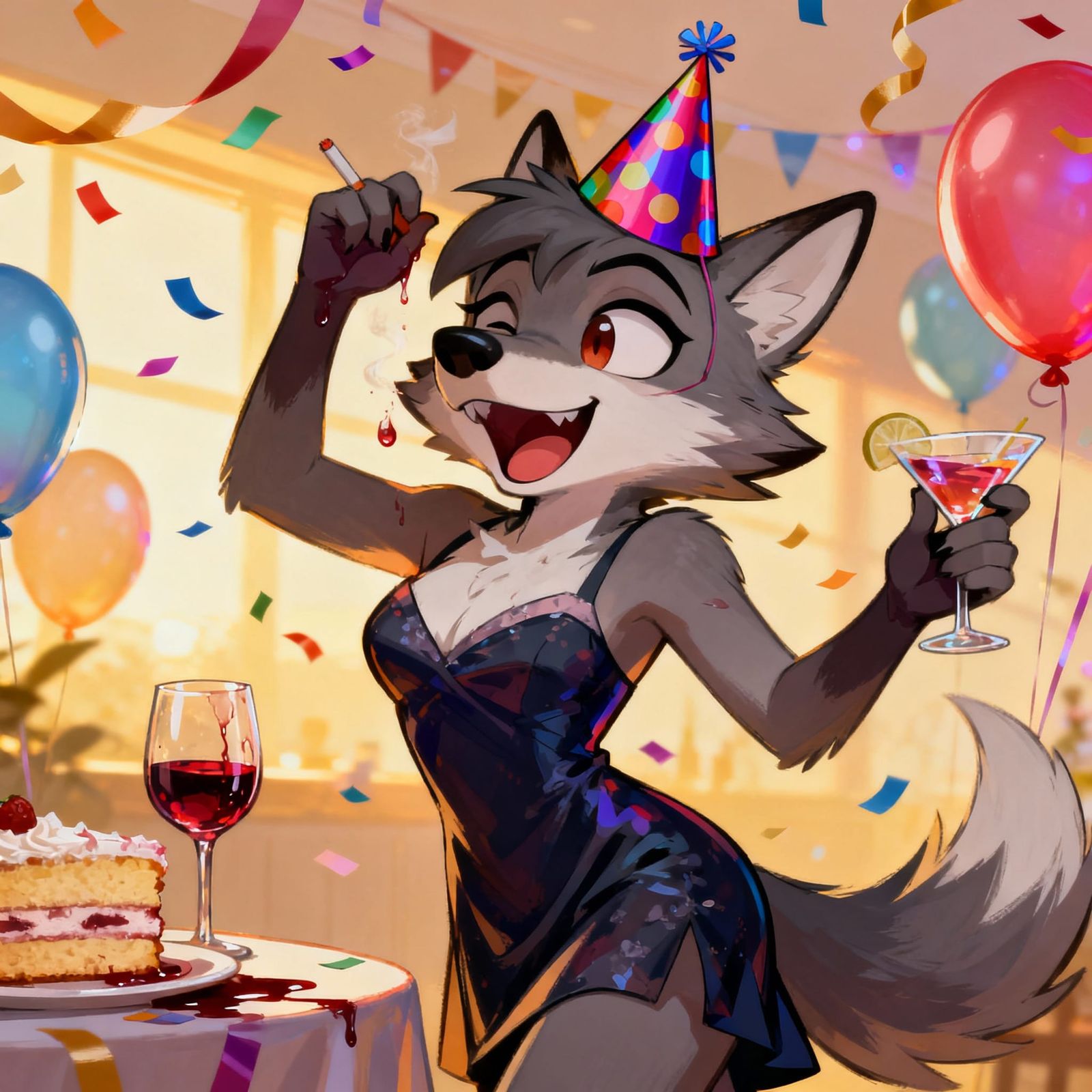 Drunk Loona Wolf Character At Her Birthday Party