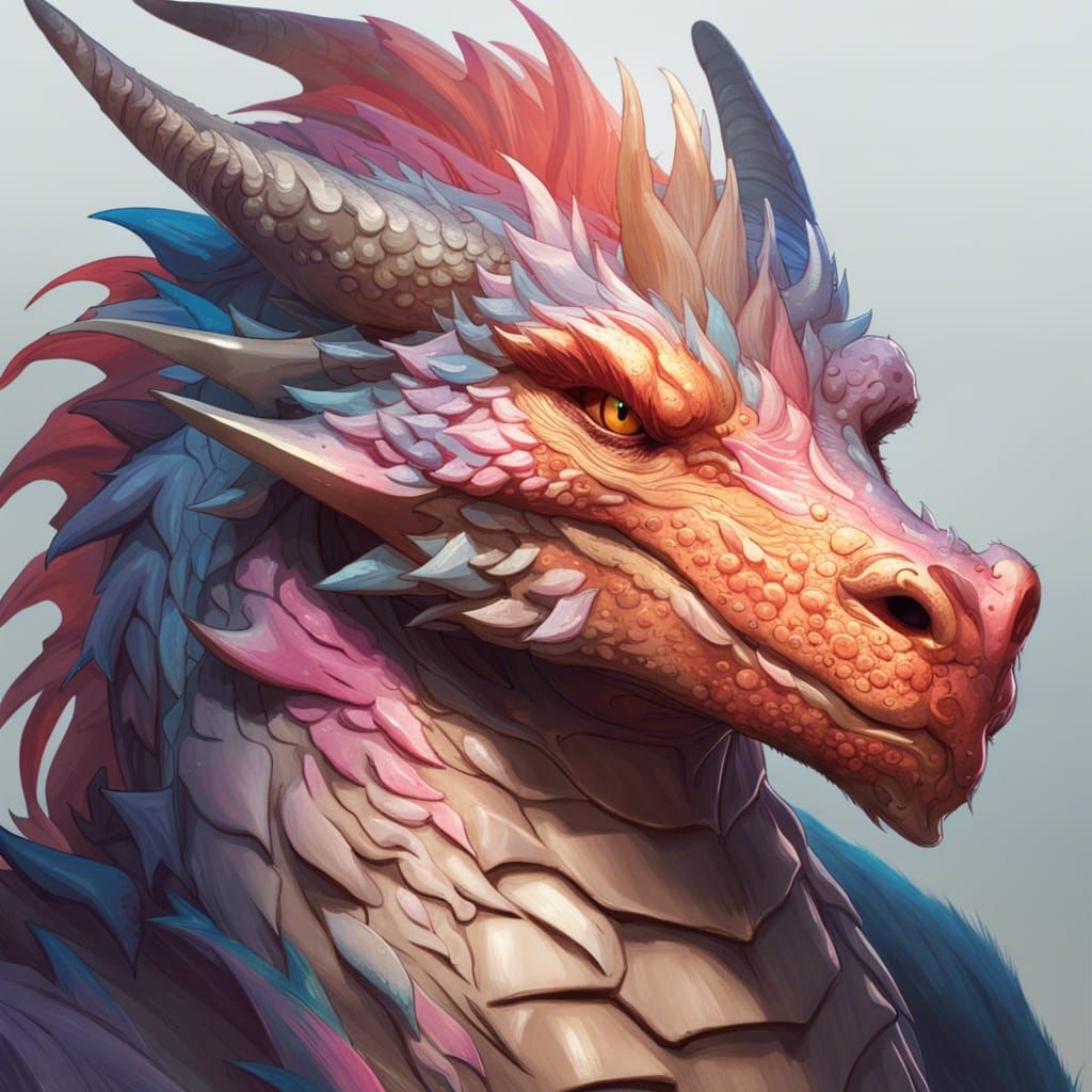 Fluffy Dragon Portrait in Hyperdetailed Style