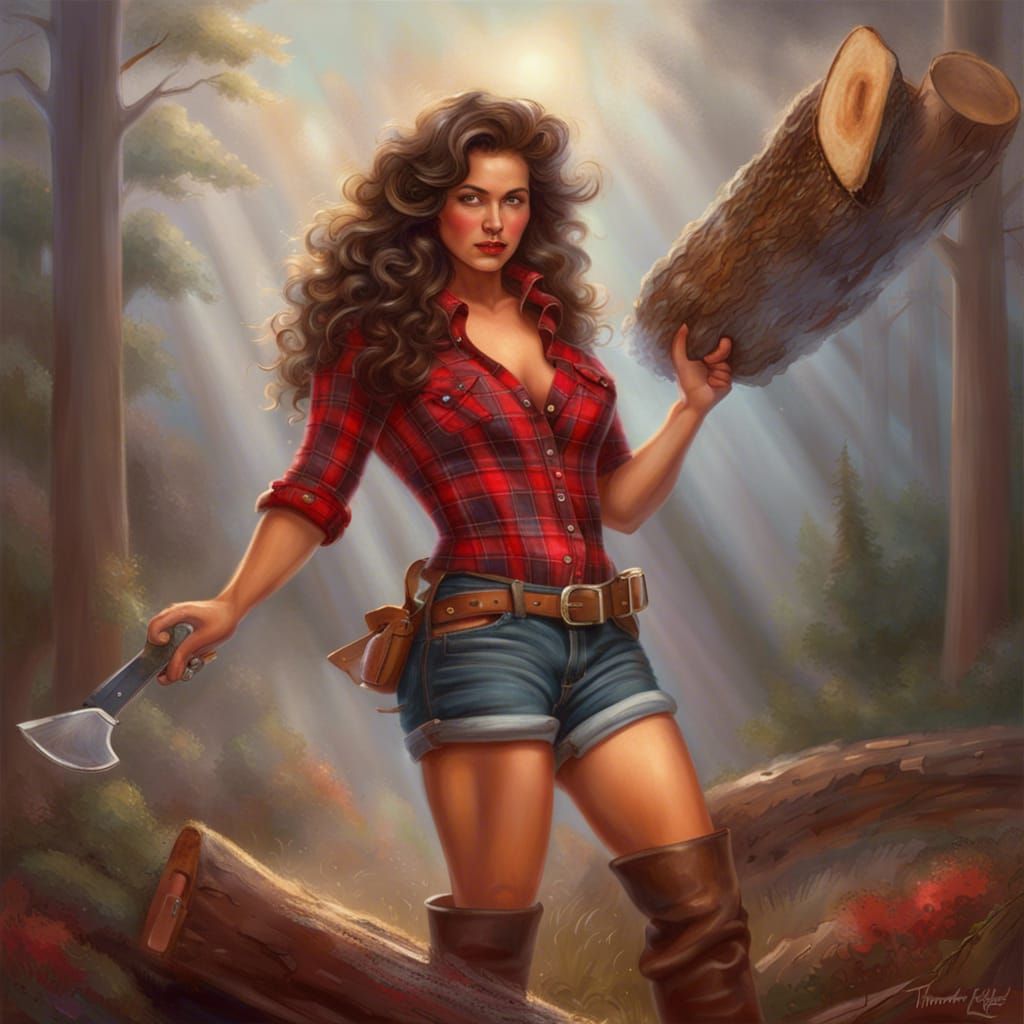 Pinup Lumberjack with Chainsaw in Ethereal Style