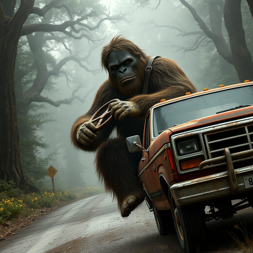 Sasquatch Drives a Rusty Ford F-250 Down a Mystical Country...