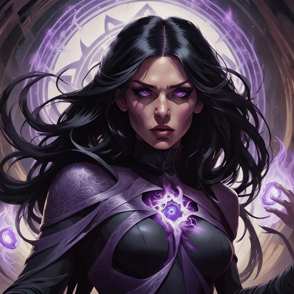 Shadow Sorceress Portrait with Purple Energy