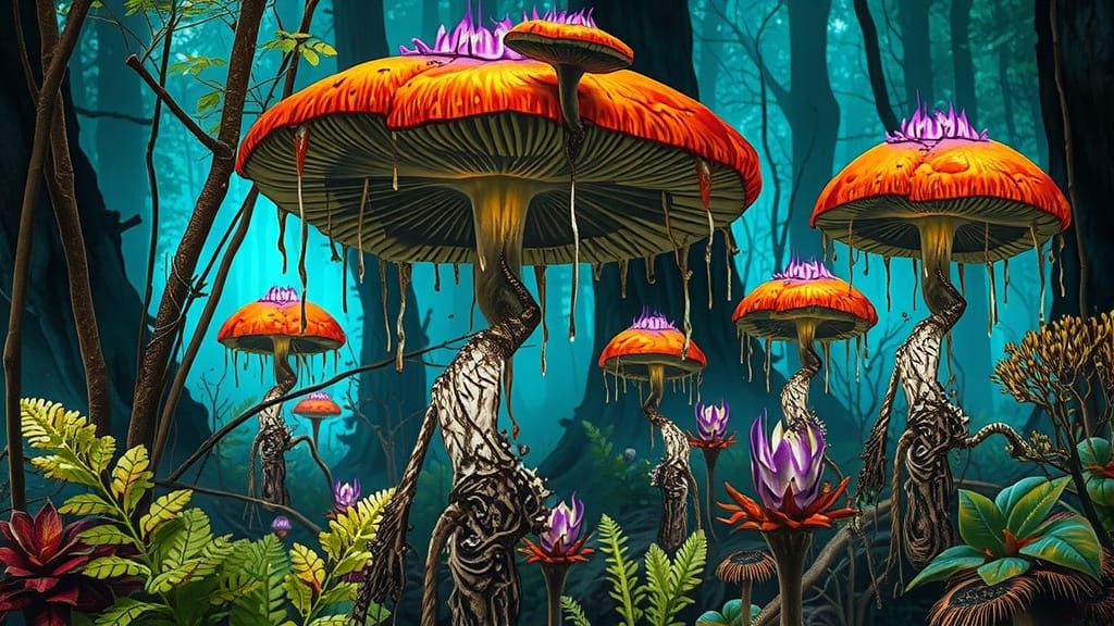 Terrifying Alien Swamp Ecosystem with Bioluminescent Fungi