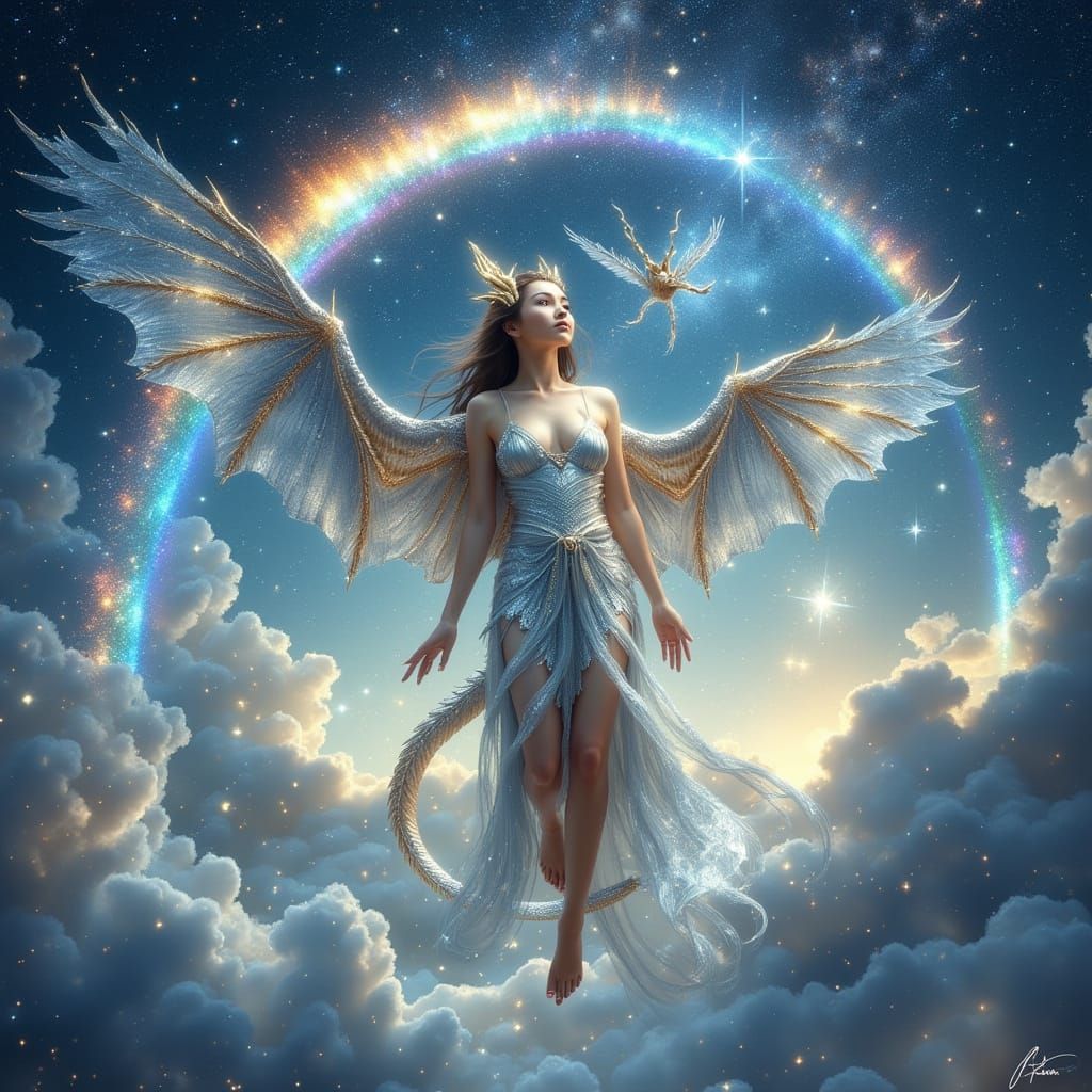 Dragon Goddess Creating a Rainbow at Night