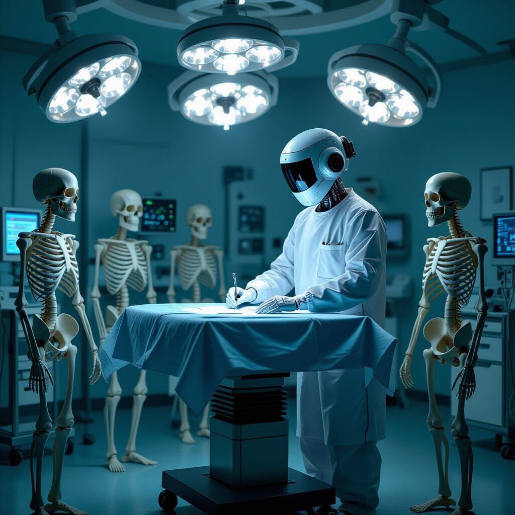 Robot Doctor Examines Skeletons: Durër, Mead, Beksiński Styl...