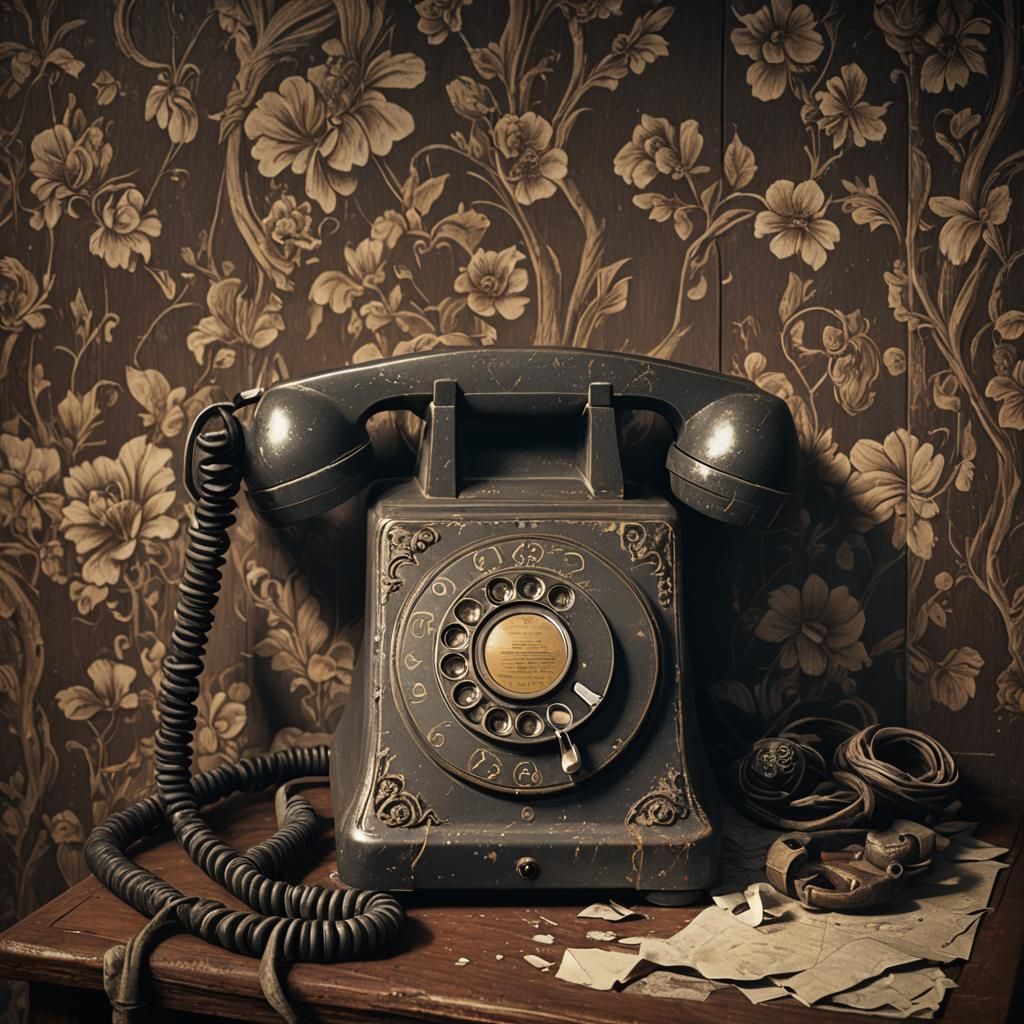Ominous Corded Phone in Dark House, Detailed Matte Painting