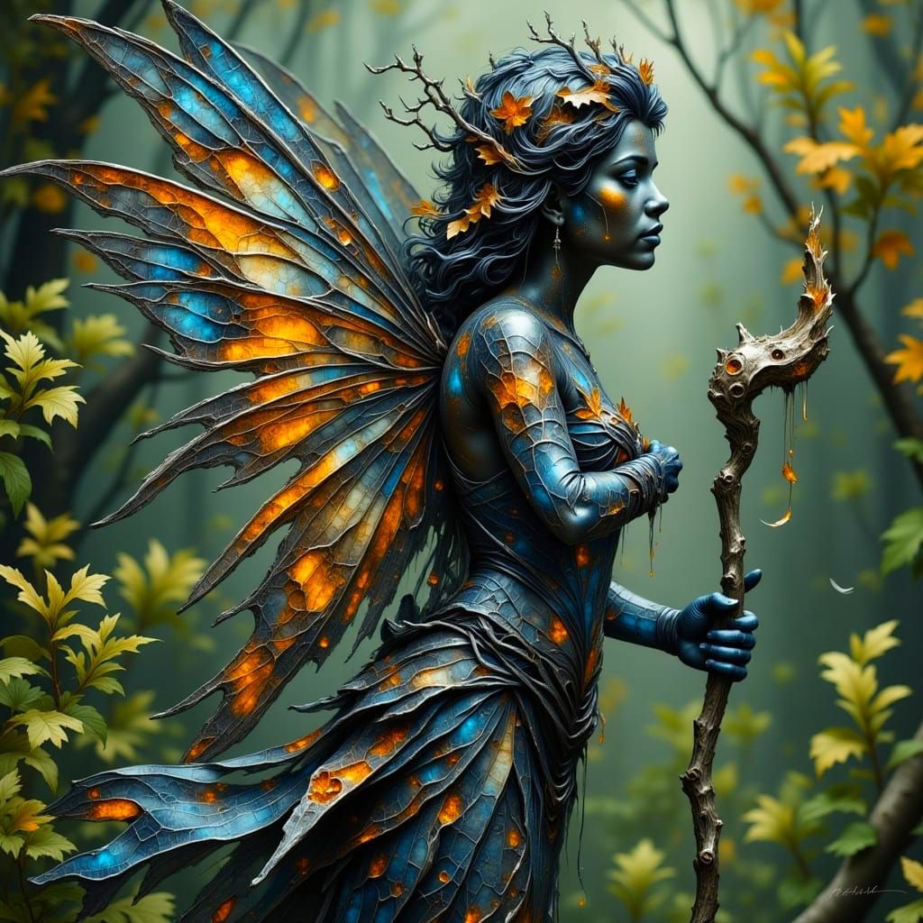 Mythical Fairy Amidst Mysterious Twilight Landscape