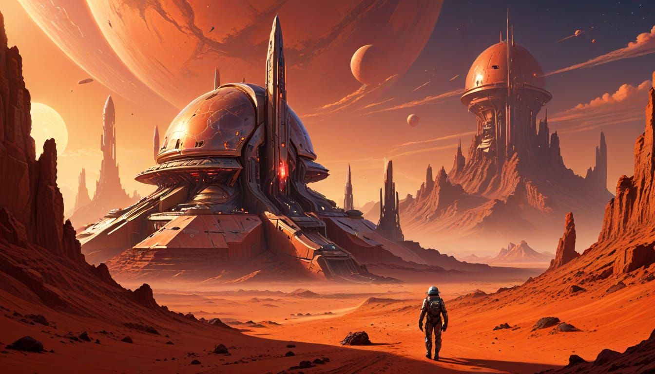 Radiumpunk Mars Settlement Cover Art in Magazine Style