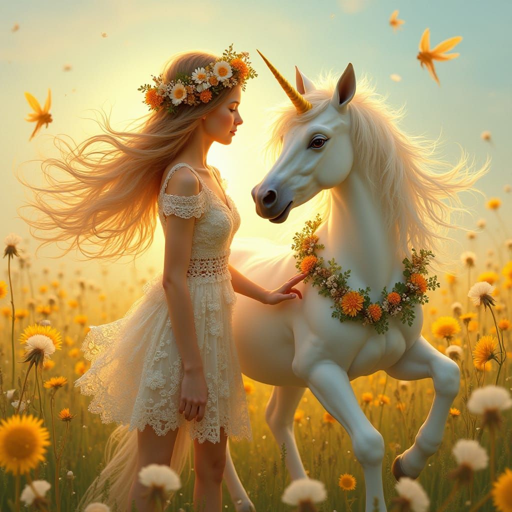 Whimsical Fairy in a Vibrant Dandelion Field