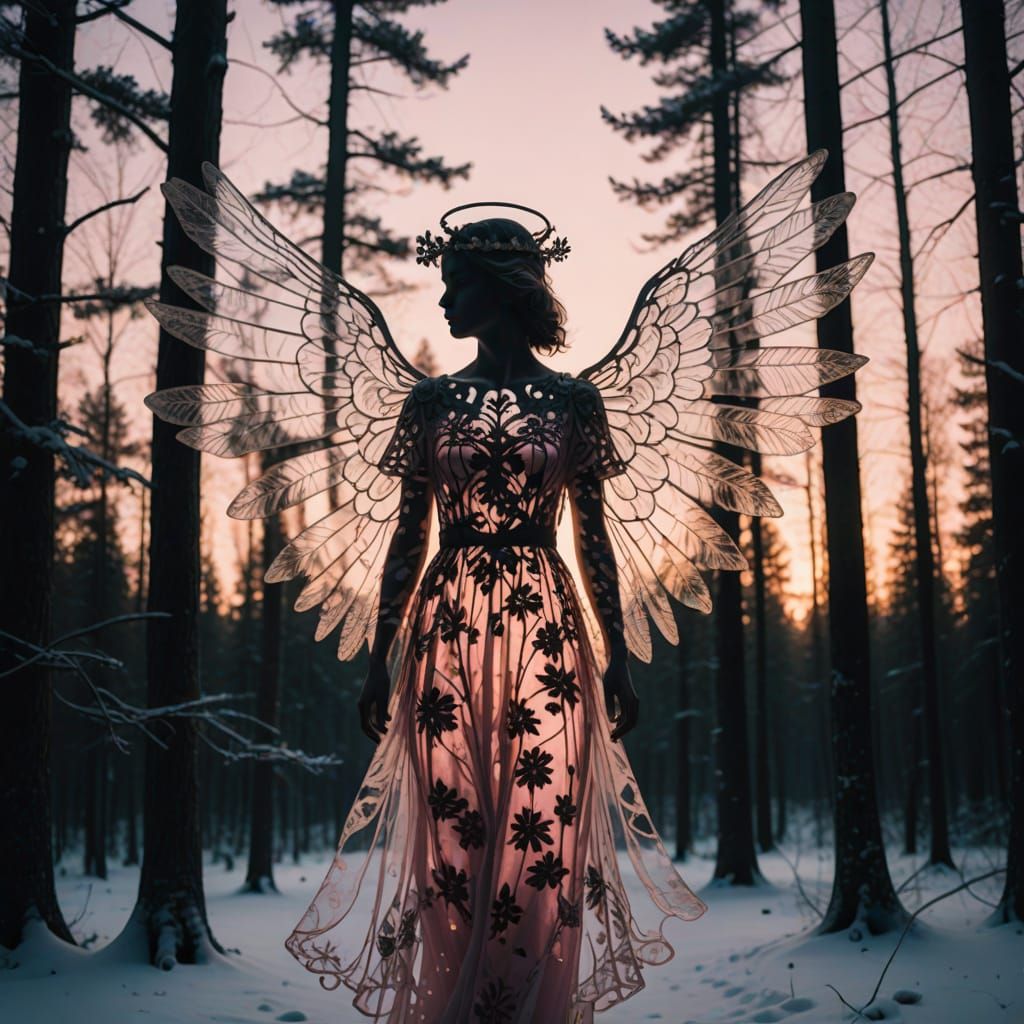 Double Exposure :: transparent silhouette Angel, sunset+snow...